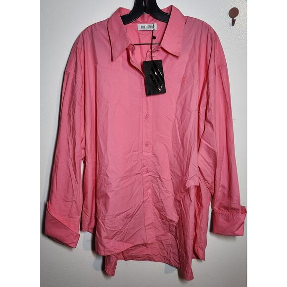 THE ATTICO Diana Shirt Cotton Poplin Cut Out Button Down in 266 Hot Pink Barbie - Picture 3 of 14